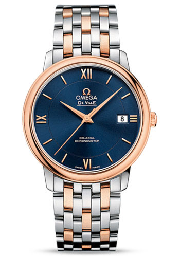 Omega De Ville Prestige Co-Axial Watch - 36.8 mm Steel Case - 18K Red Gold Bezel - Blue Dial - Red Gold-Steel Bracelet