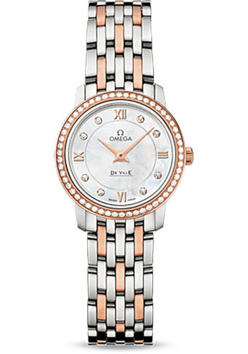 Omega De Ville Prestige Quartz Watch - 24.4 mm Steel And Red Gold Case - Diamond-Set Red Gold Bezel - Mother-Of-Pearl Diamond Dial - Two-Tone Steel And Red Gold Bracelet