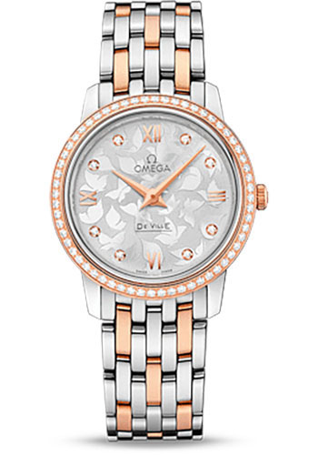 Omega De Ville Prestige Quartz Watch - 27.4 mm Steel And Red Gold Case - Diamond-Set Red Gold Bezel - Silver Diamond Dial