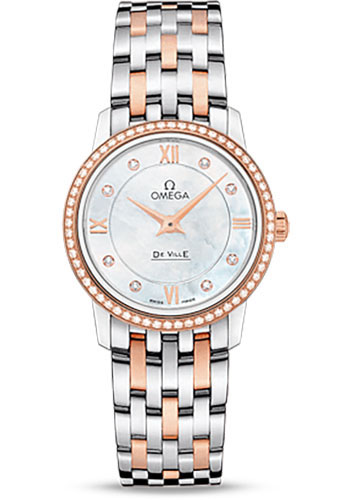 Omega De Ville Prestige Quartz Watch - 27.4 mm Steel And Red Gold Case - Diamond-Set Red Gold Bezel - Mother-Of-Pearl Diamond Dial - Two-Tone Steel And Red Gold Bracelet