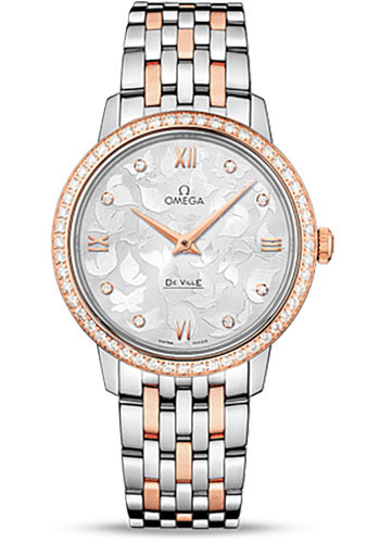 Omega De Ville Prestige Quartz Watch - 32.7 mm Steel Case - 8K Red Gold Bezel - Silver Diamond Dial - Red Gold-Steel Bracelet
