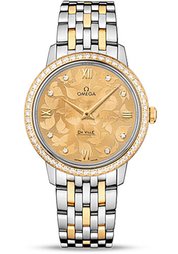 Omega De Ville Prestige Quartz Watch - 32.7 mm Steel Case - Diamond-Set Yellow Gold Bezel - Champagne Diamond Dial - Steel And Yellow Gold Bracelet