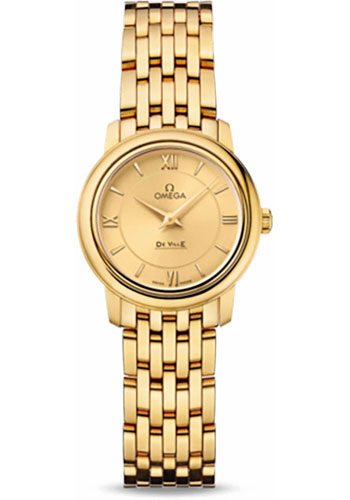 Omega De Ville Prestige Quartz Watch - 24.4 mm Yellow Gold Case - Champagne Dial