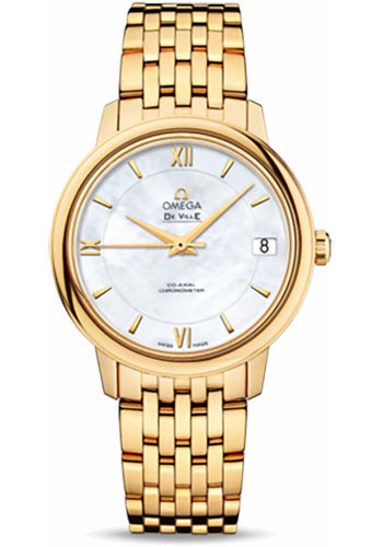 Omega De Ville Prestige Co-Axial Watch - 32.7 mm Yellow Gold Case - Mother-Of-Pearl Dial