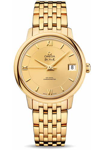 Omega De Ville Prestige Co-Axial Watch - 32.7 mm Yellow Gold Case - Champagne Dial