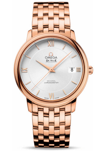 Omega De Ville Prestige Co-Axial Watch - 36.8 mm Red Gold Case - Silver Dial