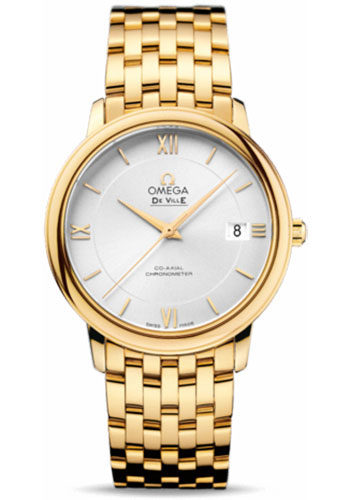 Omega De Ville Prestige Co-Axial Watch - 36.8 mm Yellow Gold Case - Silver Dial
