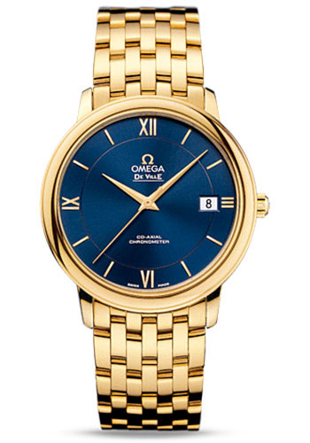 Omega De Ville Prestige Co-Axial Watch - 36.8 mm Yellow Gold Case - Blue Dial