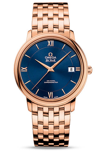 Omega De Ville Prestige Co-Axial Watch - 36.8 mm Red Gold Case - Blue Dial