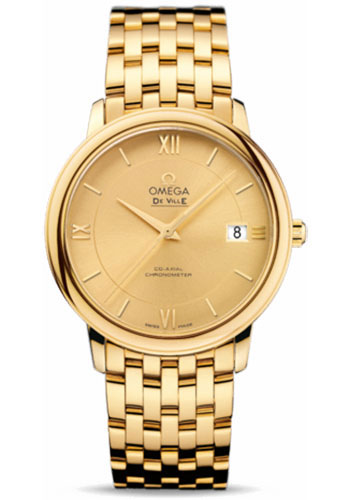 Omega De Ville Prestige Co-Axial Watch - 36.8 mm Yellow Gold Case - Champagne Dial