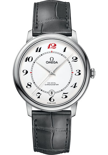 Omega De Ville Prestige Co-Axial De Ville 50th anniversary Watch - 39.5 mm White Gold Case - White Enamel Dial - Grey Leather Strap