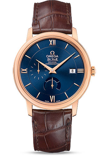 Omega De Ville Prestige Power Reserver Co-Axial Watch - 39.5 mm Red Gold Case - Blue Dial - Brown Leather Strap