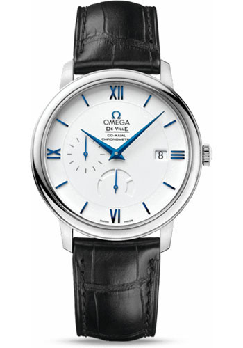 Omega De Ville Prestige Power Reserver Co-Axial Watch - 39.5 mm White Gold Case - White Dial - Black Leather Strap