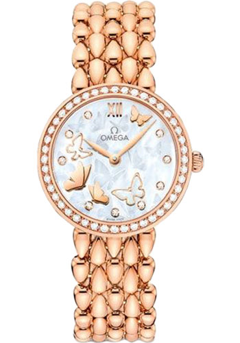 Omega De Ville Prestige Quartz Dewdrop Watch - 27.4 mm Red Gold Case - Delicate Diamond-Set Bezel - Red Gold Dial