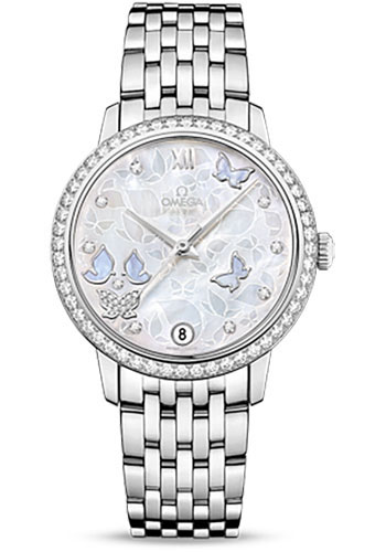 Omega De Ville Prestige Co-Axial Watch - 36.8 mm White Gold Case - Diamond Bezel - Mother-Of-Pearl Diamond Dial