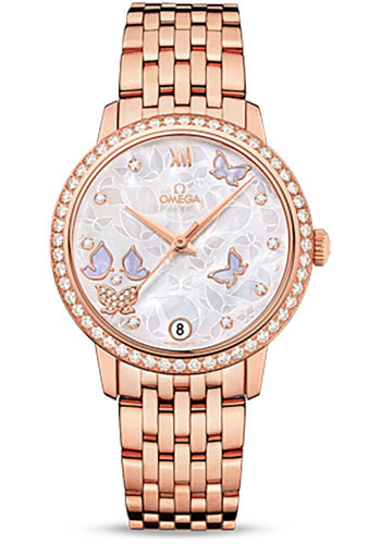 Omega De Ville Prestige Co-Axial Watch - 36.8 mm Red Gold Case - Diamond Bezel - Mother-Of-Pearl Diamond Dial