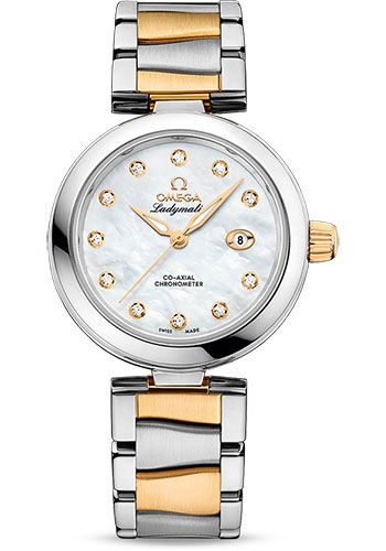 Omega De Ville Ladymatic Omega Co-Axial Watch - 34 mm Steel Case - White Diamond Dial - Steel And Yellow Gold Bracelet