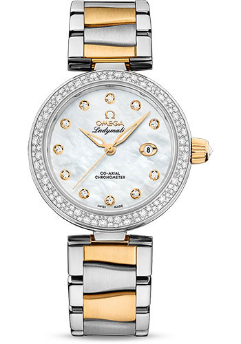 Omega De Ville Ladymatic Omega Co-Axial Watch - 34 mm Steel - Yellow Gold Case - Diamond Bezel - White Diamond Dial - Yellow Gold And Steel Bracelet