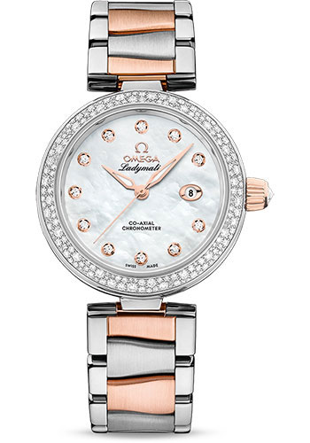 Omega De Ville Ladymatic Omega Co-Axial Watch - 34 mm Steel - Sedna Gold Case - White Diamond Dial - Sedna Gold Bracelet