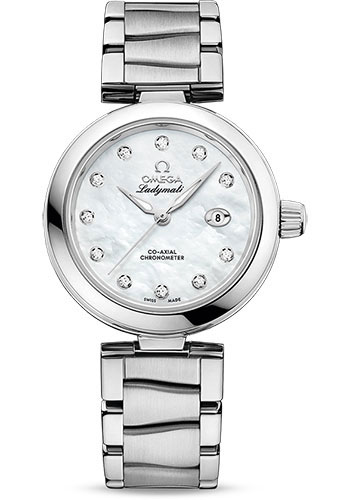 Omega De Ville Ladymatic Omega Co-Axial Watch - 34 mm Steel Case - White Diamond Dial