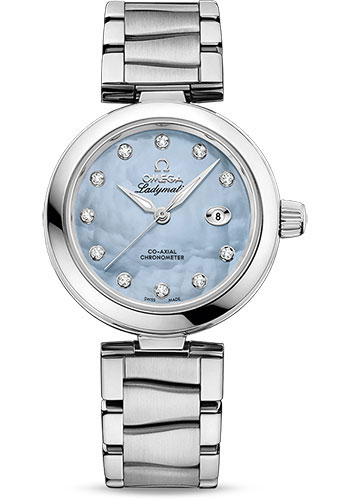 Omega De Ville Ladymatic Omega Co-Axial Watch - 34 mm Steel Case - Blue Diamond Dial