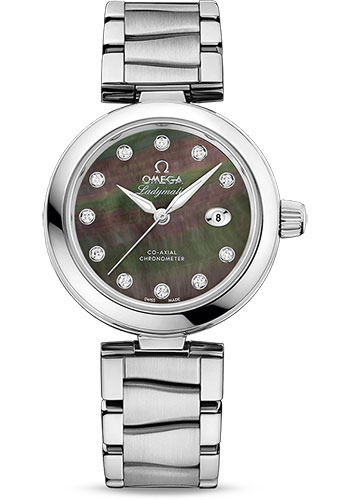 Omega De Ville Ladymatic Omega Co-Axial Watch - 34 mm Steel Case - Black Diamond Dial