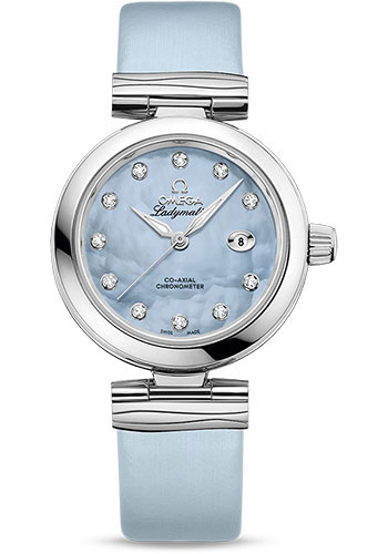 Omega De Ville Ladymatic Omega Co-Axial Watch - 34 mm Steel Case - Blue Diamond Dial - Blue Leather Strap