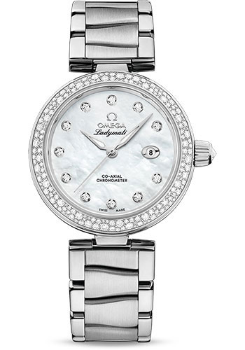 Omega De Ville Ladymatic Omega Co-Axial Watch - 34 mm Steel Case - White Diamond Dial