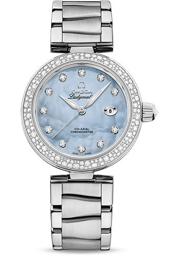 Omega De Ville Ladymatic Omega Co-Axial Watch - 34 mm Steel Case - Blue Diamond Dial