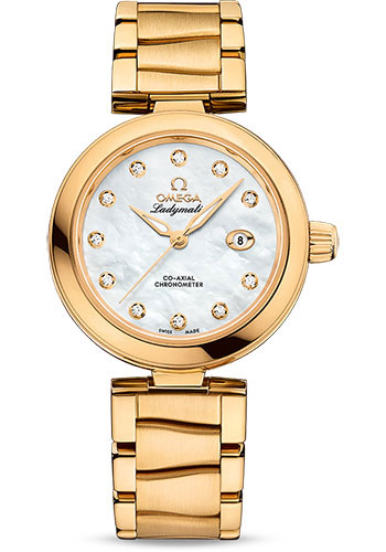 Omega De Ville Ladymatic Omega Co-Axial Watch - 34 mm Yellow Gold Case - White Diamond Dial