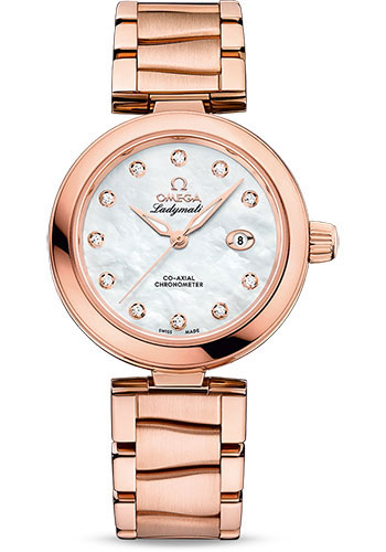 Omega De Ville Ladymatic Omega Co-Axial Watch - 34 mm Sedna Gold Case - White Diamond Dial