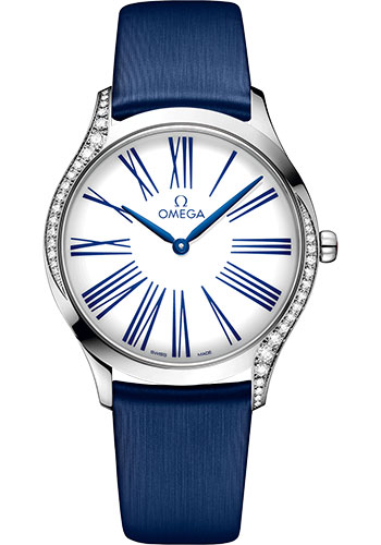 Omega De Ville Trésor Quartz Watch - 36 mm Steel Case - White Dial - Blue Fabric Strap