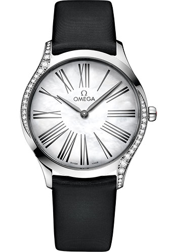 Omega De Ville Trésor Quartz Watch - 36 mm Steel Case - Mother-Of-Pearl Dial - Black Fabric Strap