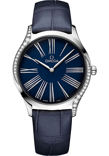 Omega De Ville Trésor Quartz Watch - 36 mm Steel Case - Blue Dial - Blue Leather Strap