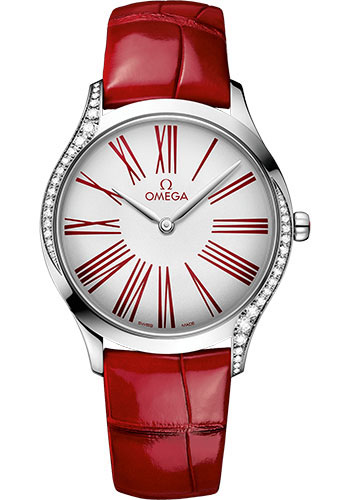 Omega De Ville Trésor Quartz Watch - 36 mm Steel Case - White Dial - Red Leather Strap