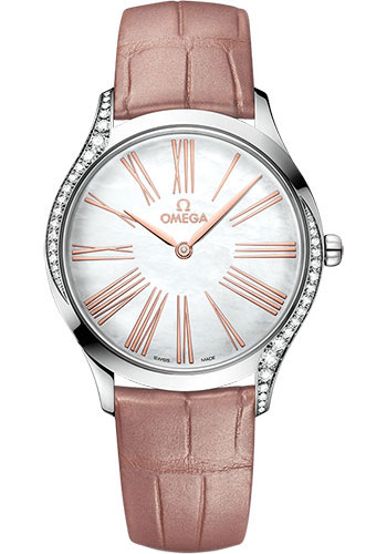 Omega De Ville Trésor Quartz - 36 mm Steel Case - Lacquered White Mother-Of-Pearl Dial - Nude Leather Strap
