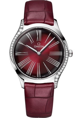 Omega De Ville Trésor Quartz Watch - 36 mm Steel Case - Gradient Burgundy Dial - Burgundy Leather Strap
