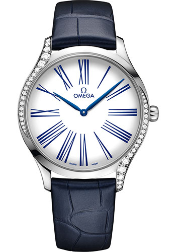 Omega De Ville Trésor Quartz Watch - 39 mm Steel Case - White Dial - Blue Leather Strap