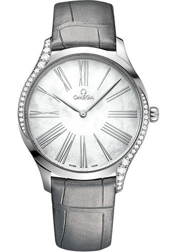 Omega De Ville Trésor Quartz - 39 mm Steel Case - Lacquered White Mother-Of-Pearl Dial - Rhodium Leather Strap
