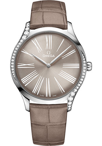 Omega De Ville Trésor Quartz Watch - 39 mm Steel Case - Taupe-Brown Dial - Taupe-Brown Leather Strap