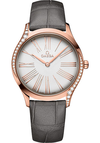 Omega De Ville Trésor Quartz Watch - 36 mm Sedna Gold Case - Silver Dial - Grey Leather Strap
