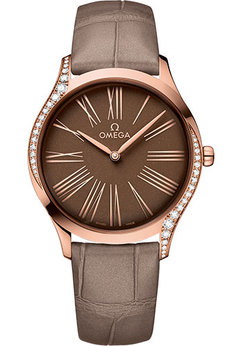 Omega De Ville Trésor Quartz Watch - 36 mm Sedna Gold Case - Taupe-Brown Dial - Taupe-Brown Leather Strap