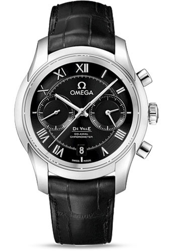 Omega De Ville Co-Axial Chronograph Watch - 42 mm Steel Case - Black Dial - Black Leather Strap