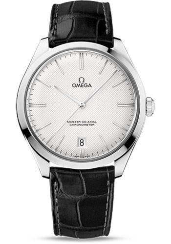 Omega De Ville Trésor Omega Master Co-Axial Watch - 40 mm White Gold Case - Silvery Dial - Black Leather Strap