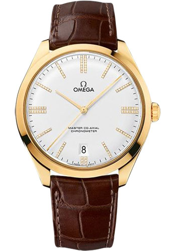 Omega De Ville Trésor Master Co-Axial Watch - 40 mm Yellow Gold Case - Domed -Silver Dial - Brown Leather Strap