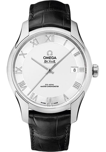Omega De Ville Hour Vision Co-Axial Master Chronometer Watch - 41 mm Steel Case - Two-Zone -Silver Dial - Black Leather Strap