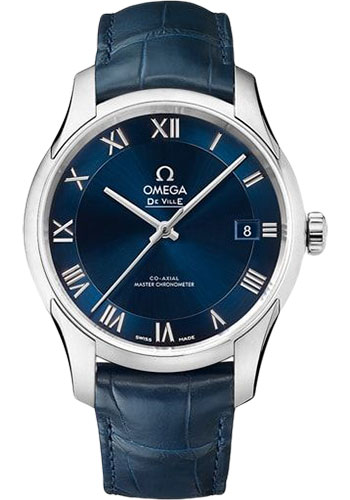 Omega De Ville Hour Vision Co-Axial Master Chronometer Watch - 41 mm Steel Case - Two-Zone Blue Dial - Blue Leather Strap