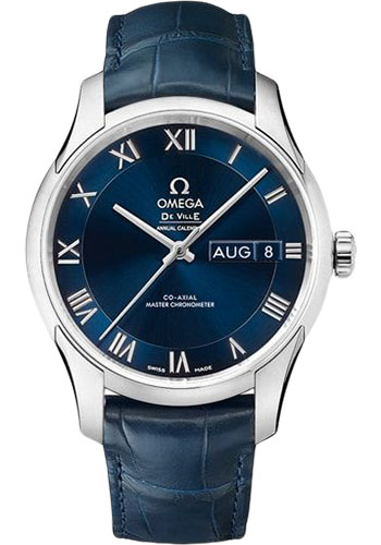 Omega De Ville Hour Vision Co-Axial Master Chronometer Annual Calendar Watch - 41 mm Steel Case - Two-Zone Blue Dial - Blue Leather Strap