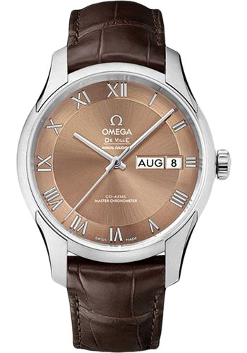 Omega De Ville Hour Vision Co-Axial Master Chronometer Annual Calendar Watch - 41 mm Steel Case - Two-Zone Bronze Dial - Brown Leather Strap