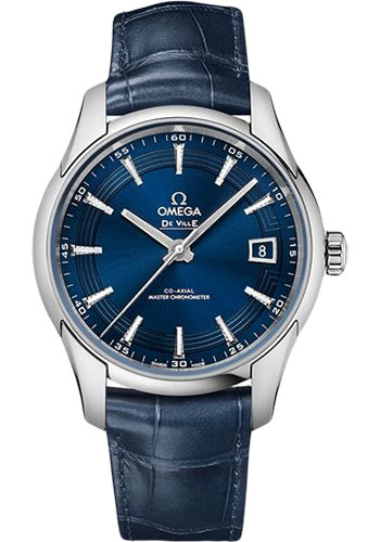 Omega De Ville Hour Vision Co-Axial Master Chronometer Watch - 41 mm Steel Case - Blue Dial - Unique Leather Strap